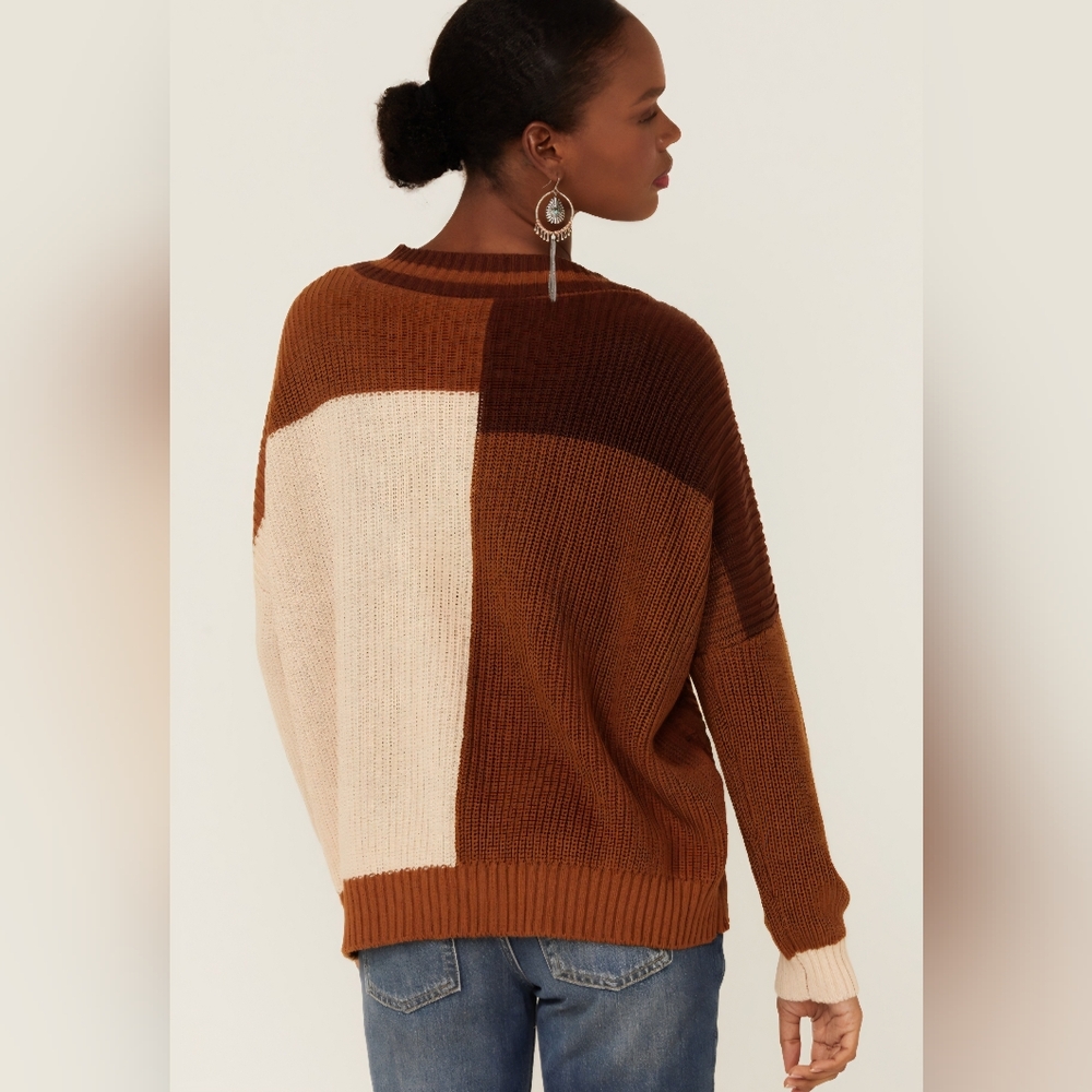 Wildmoss Womens Patchwork Mixed Knit Sweater - image 2